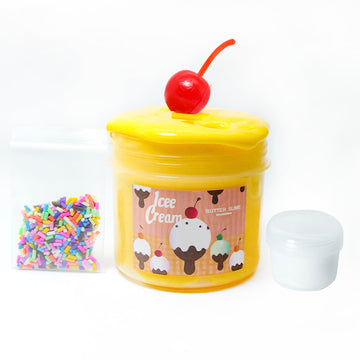 Cherry & Cream Ice-Cream Cake (7oz) - Butter Textured Slime - Handmade Slime - ASMR Slime-White/Yellow