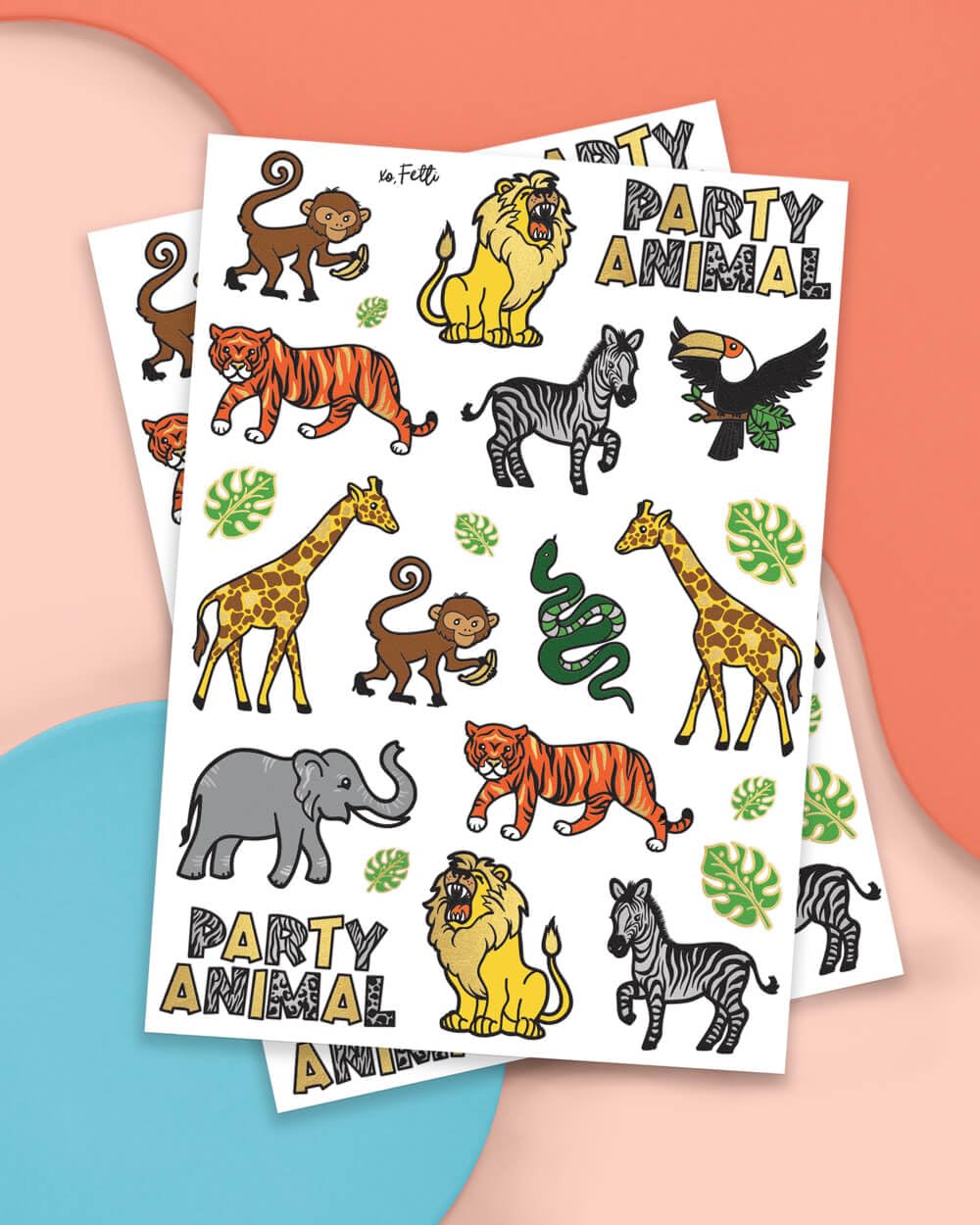 xo, Fetti Jungle Temporary Tattoos for Kids - 30 styles  Zoo, Boys + Girl Craft, Birthday Party Supplies, Baby Shower