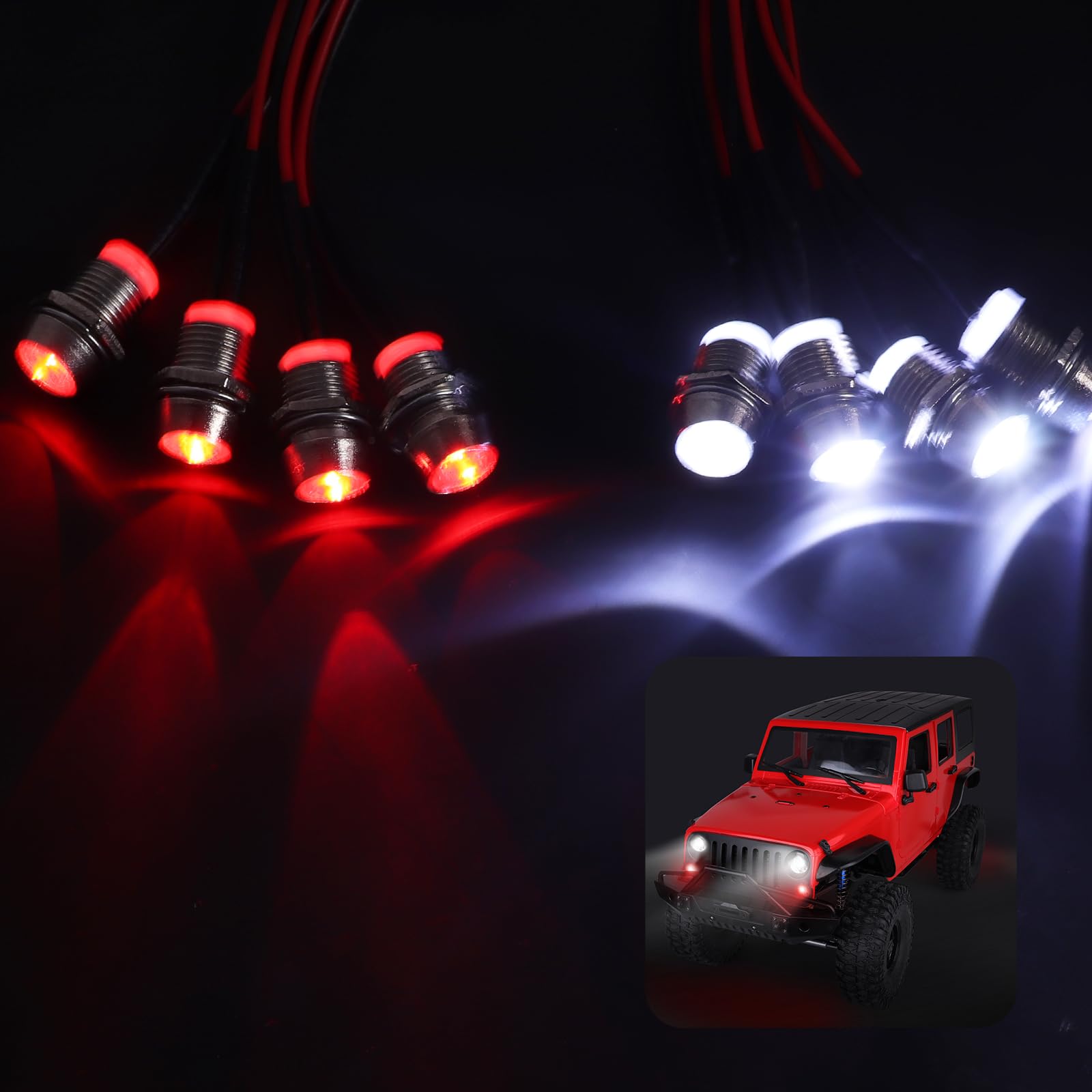 FriHobby 8 LEDs 5 mm LED Light Headlights Taillight Kit Accessories Compatible with Traxxas Arrma Redcat HSP Tamiya Axial SCX10 