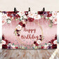 Floral Happy Birthday Backdrop for Women 7x5FT Burgundy Flowers Rose Gold Glitter Bokeh Photography Background Girls Birthday Pa