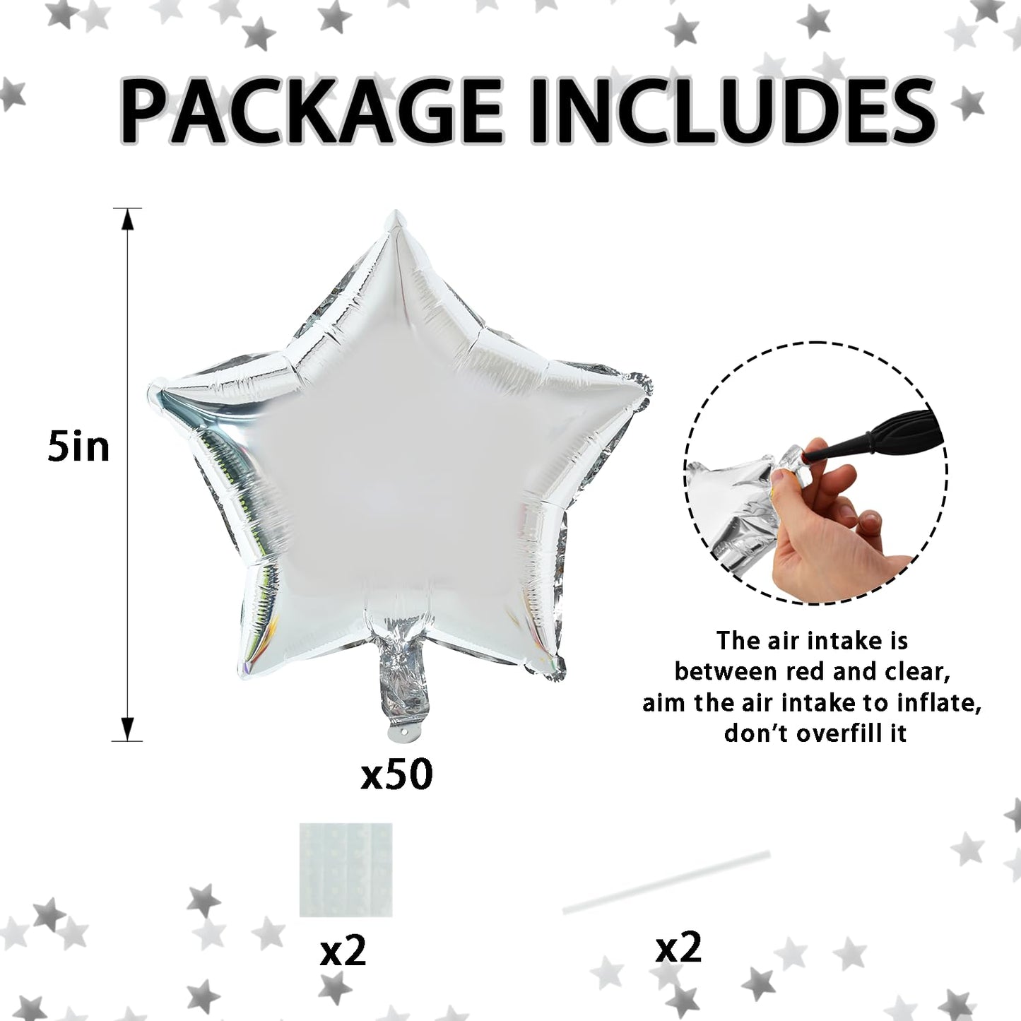 TONIFUL 50Pcs Star Balloons 5 Inch Silver Star Shape Foil Balloons Star Mylar Balloons Star Helium Birthday Balloons for Birthda