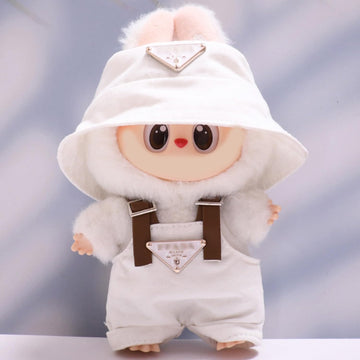 17cm Clothes Set(NO Doll), Hat & Overalls Set for 17cm Accessories Suit, Cute Clothes for Dress up Unique Style (White)