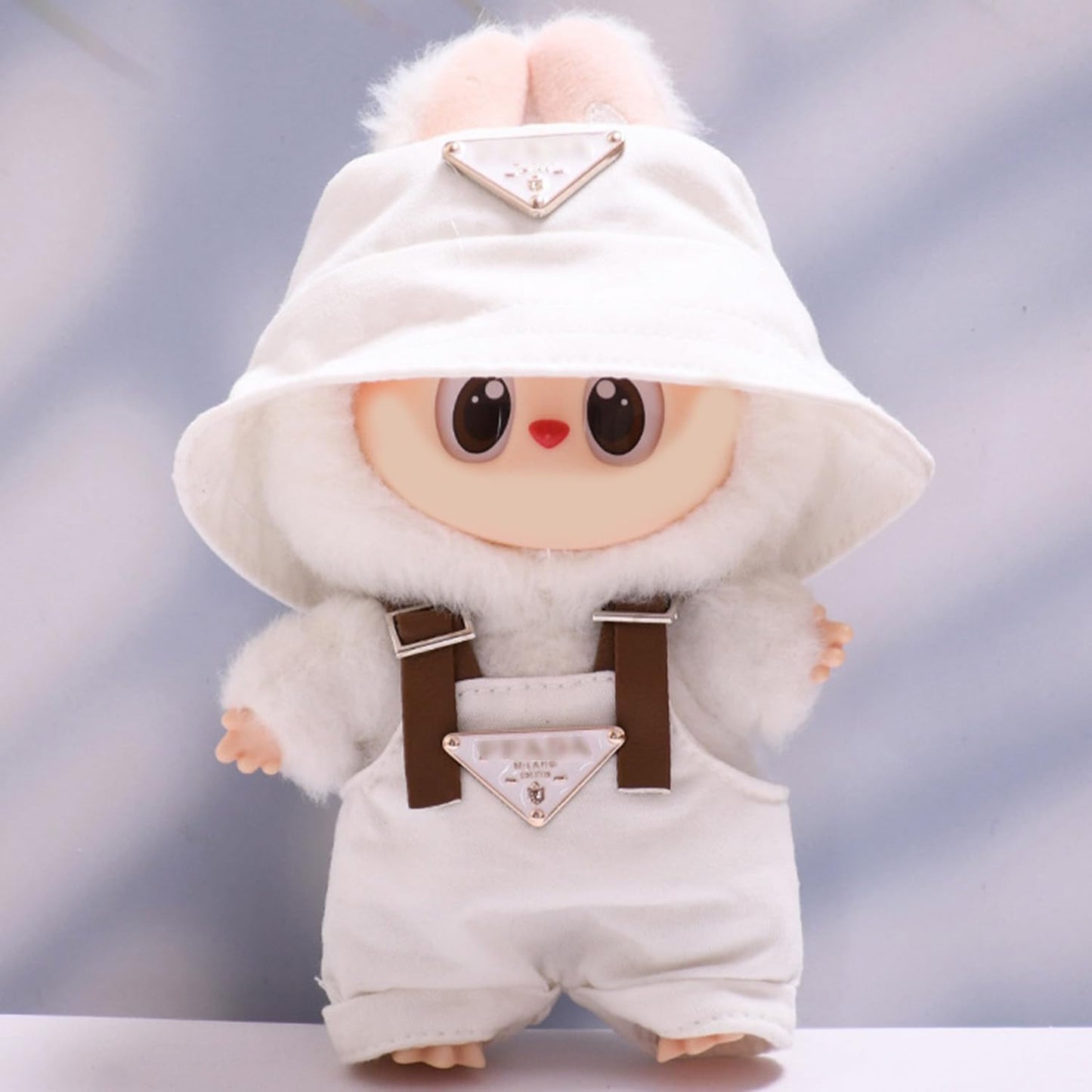 17cm Clothes Set(NO Doll), Hat & Overalls Set for 17cm Accessories Suit, Cute Clothes for Dress up Unique Style (White)
