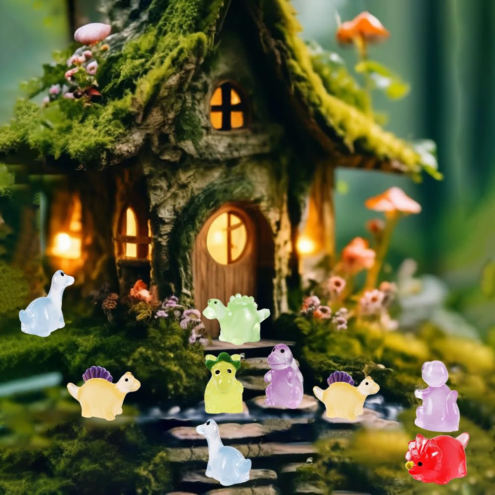 DIYDEC 60pcs Luminous Mini Resin Dinosaur 6 Styles Tiny Small Dinosaurs Glow in The Dark Miniature Animals to Hide Little Dinosa