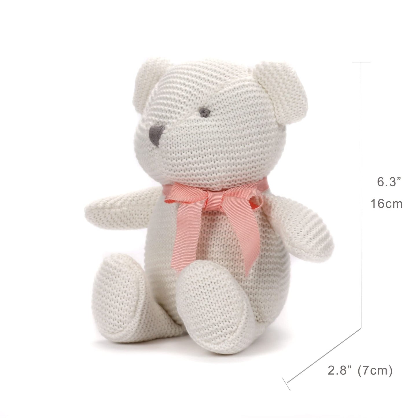 FLUFFYFUN 100% Organic Cotton Baby Stuffed Animals White Teddy Bear for Newborn 6.5