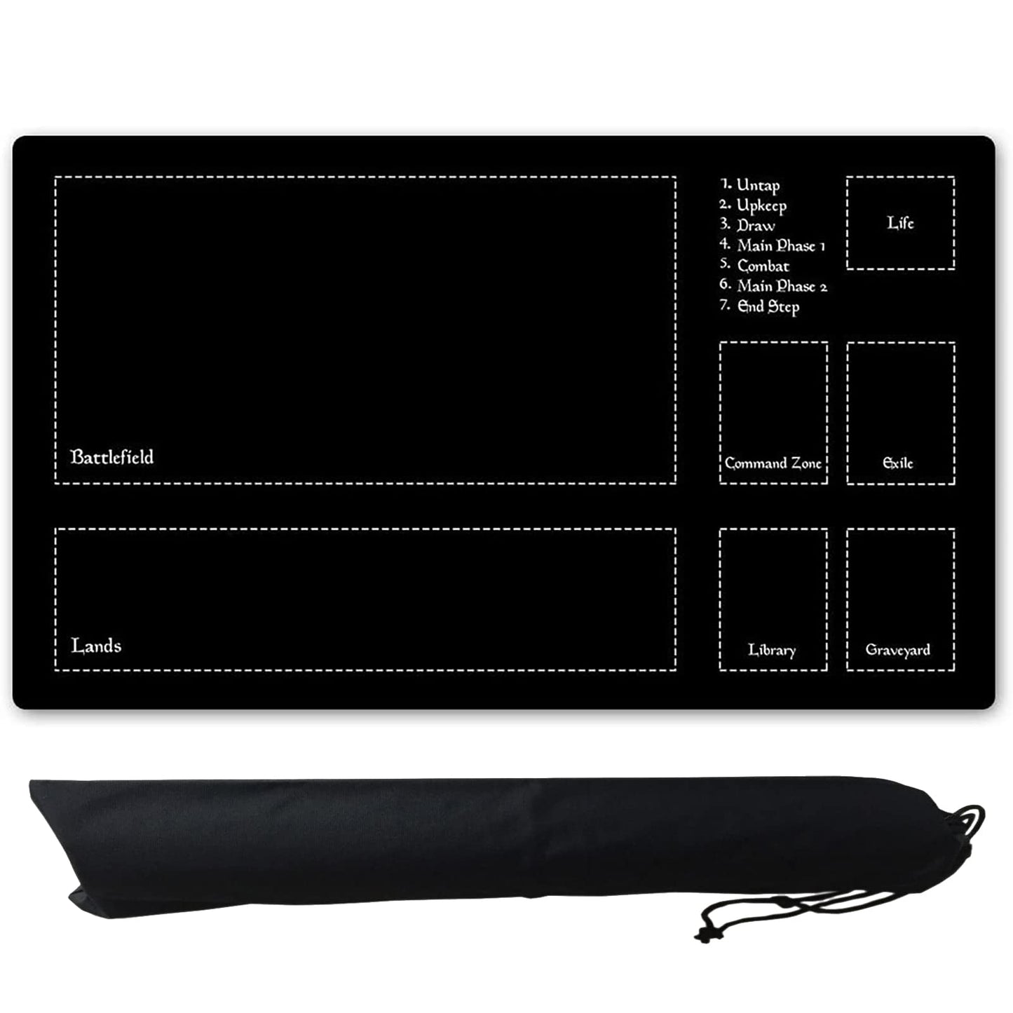 Time Walker Black Rubber Board Games Playmat, One Size, White Lines Design, Model RS
