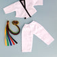 - Yin And Yang - Karate/Tae Kwon Do Outfit Includes Blouse, Pants And 5 Belts - Yellow, Green, Red, Blue And Black - Clothes Fits 18 Inch Doll (Doll Not Included)