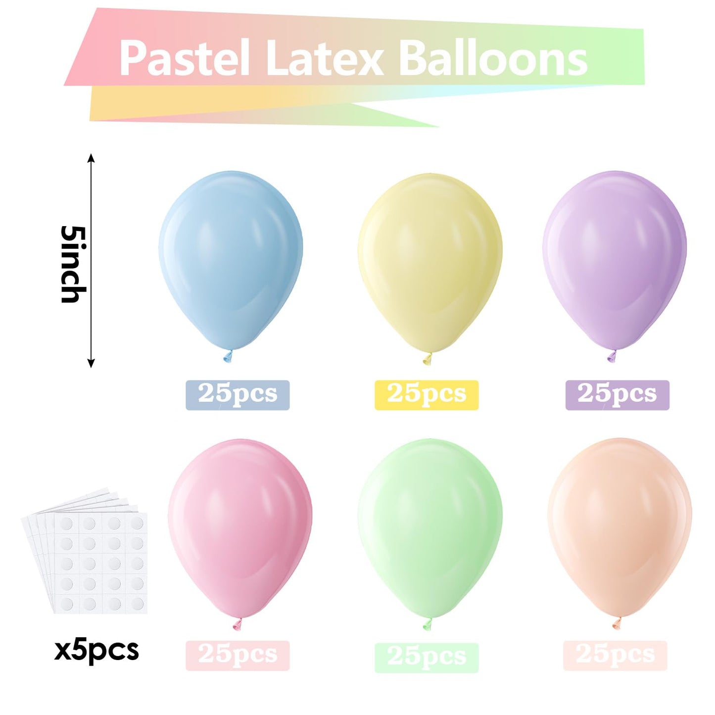 Bezente Pastel Balloons - 150 Pack 5" Latex Helium Balloons for Birthday, Baby Shower, Wedding - A02 Pastel Color