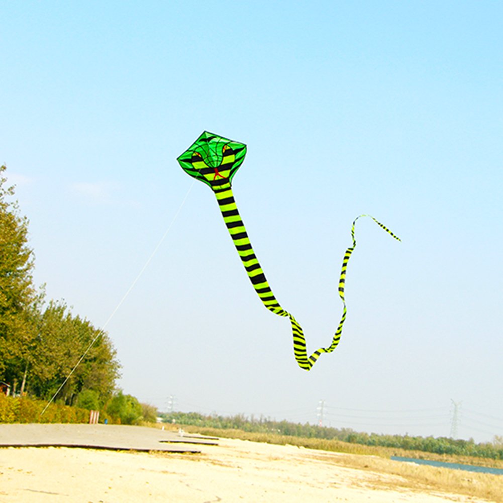 Besra Large Cobra Snake Kite 52ft Colorful Rattlesnake Kite with 15m Long Tails Outdoor Fun Sports with Flying Tools (Green)