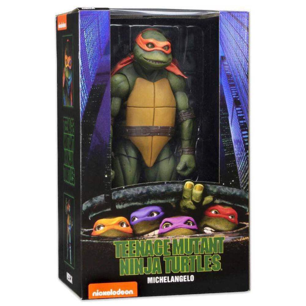Neca Teenage Mutant Ninja Turtles 1990 Movie 16.5-Inch Michelangelo Action Figure With Two Nun Chucks, Slice Of Pizza, Bag Of Pork Rinds, And Alternate Interchangeable Hands