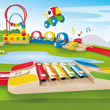 Hape Rainbow Sights & Sounds Toddler Wooden Railway, Multicolor - Engaging Playset for Early Learning and Development
