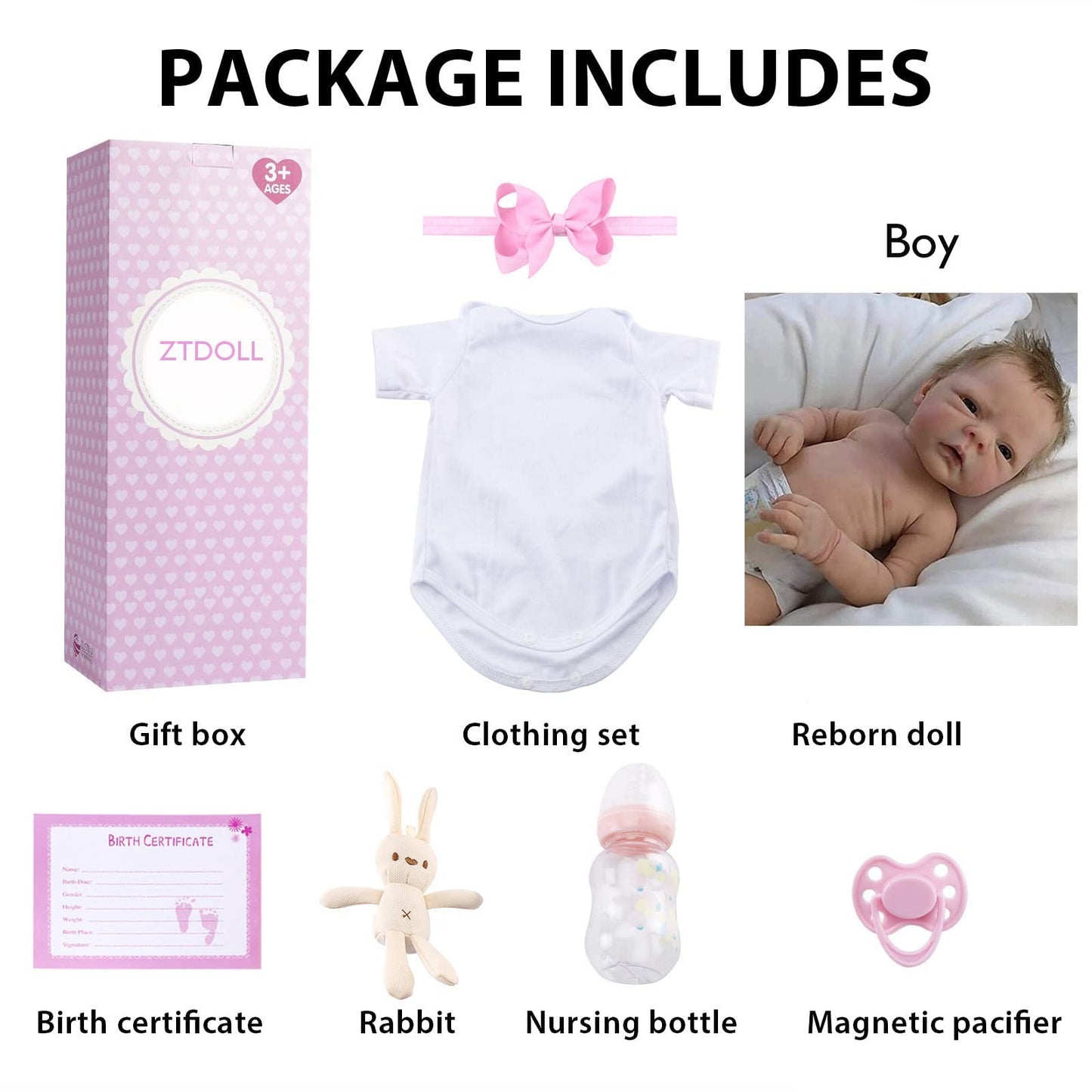 ZTDOLL Reborn Baby Dolls Boy Real Lifelike Baby Dolls Boys 18 Inch, Handmade Realistic Boy Baby Doll Newborn Lifelike Dolls in S