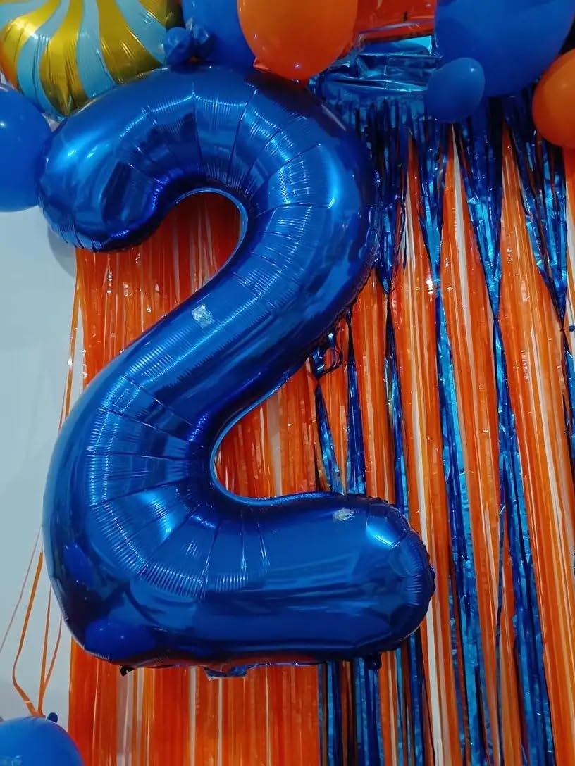 Metallic Blue Number 2 Balloon 40 Inch, 2 Balloon Number, 2Nd Birthday Decorations For Baby Girls Boys Toddlers
