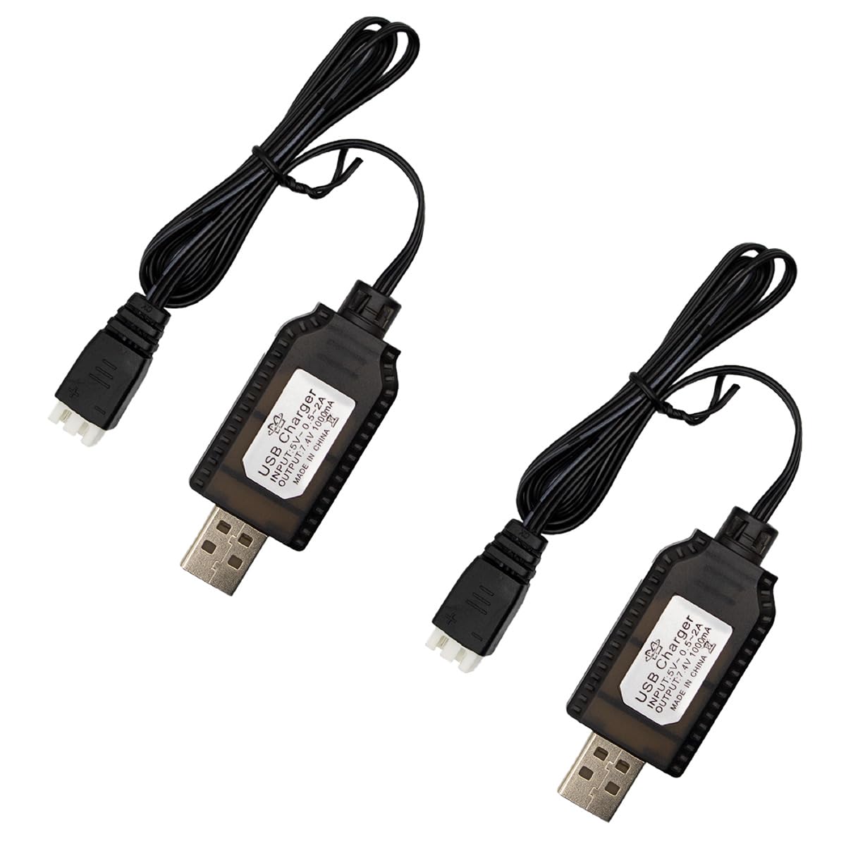 MMOBIEL 2X USB Charger Cable for 7.4V 1A 2S LiPo & Li-ion Batteries - USB to XH-3P Connector for Charging Compatible with Gel Sp