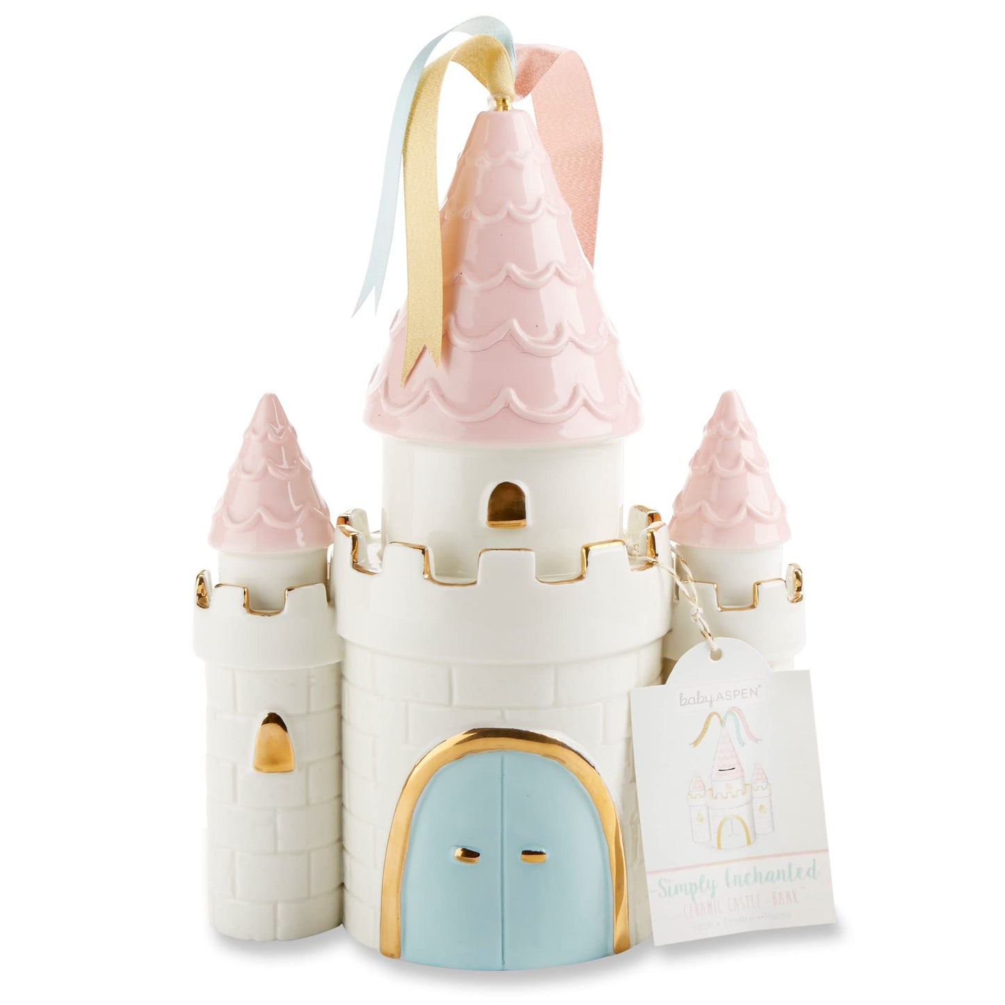 Baby Aspen Simply Enchanted Ceramic Porcelain Princess Castle Piggy Bank Room Decor & Gift, Multicolored , 7.3X4.1X10.2 Inch (Pack Of 1)