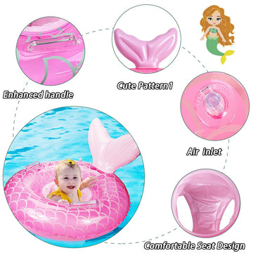 New Baby Swimming Pool Floats For Toddler Kids 0-8 Years Under 44Lb, Inflatable Swim Ring Water Raft With Seat And Handle For Summer Beach Outdoor Children Infant Bath Toys (Pink Mermaid 2)