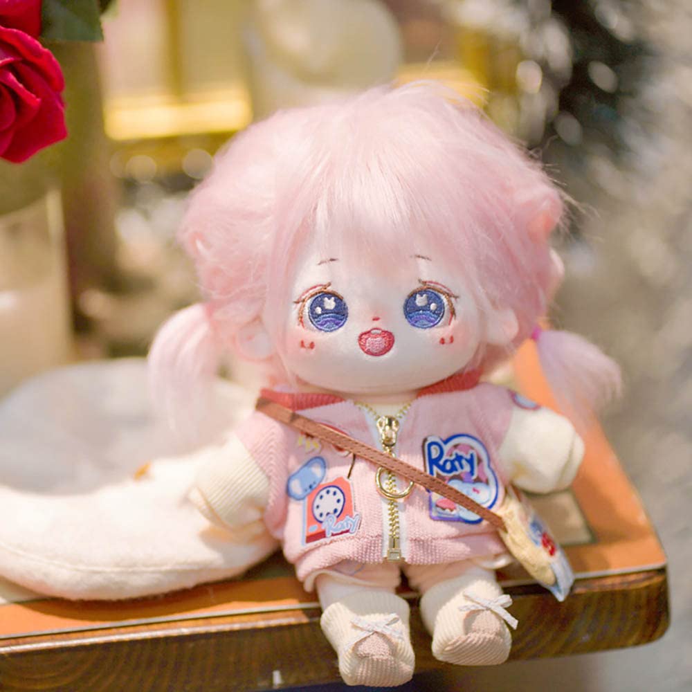 Niannyyhouse 20Cm Plush Doll Pink Hair Girl Humanoid Stuffed Body No Attribute 8' Normal Body Wearable Clothing Dress Up Gifts (A-19-With Skeleton)