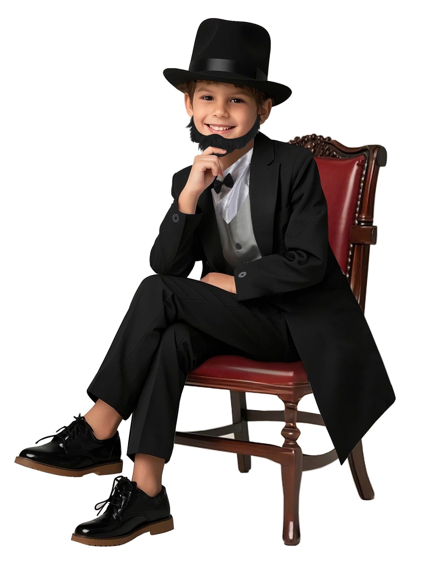 Rayekrot Deluxe Kids Abraham Lincoln Costume Boys Presidents Day Costume Halloween Cosplay Dress Up (10-12 Years) Black