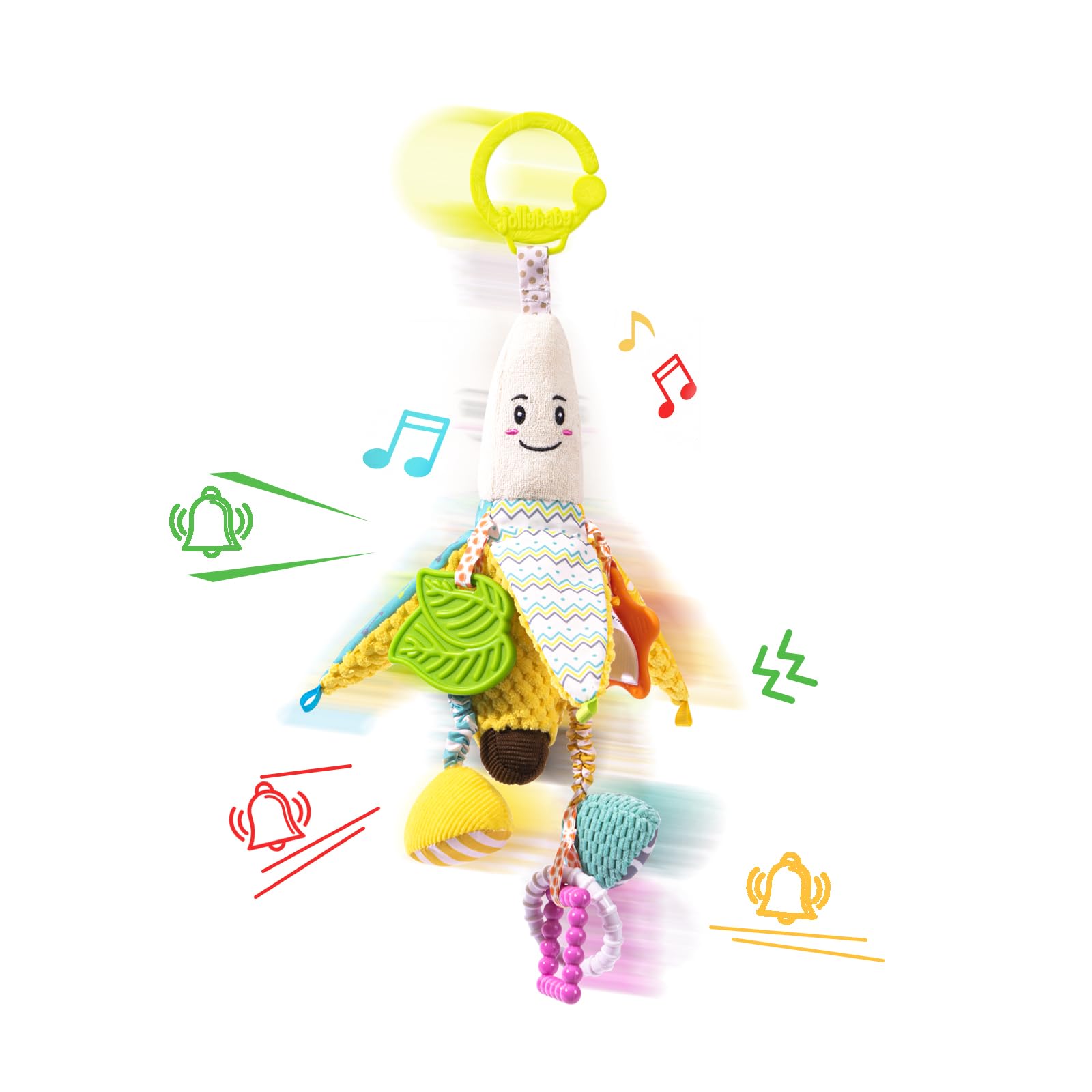 Jollybaby Stroller Rattle Toys For Car Seat Parm, Fruit Plush Hanging Infant Crib Bed Travel Activity Ring Bell With Crinkle, Squeaky & Teether For Boys Girls(Banana)