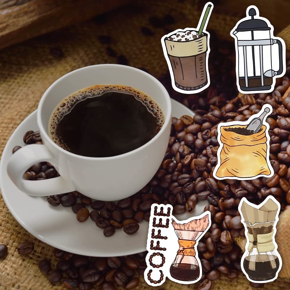 Coffee Stickers For Laptop Coffee Stickers For Water Bottles Waterproof Funny Coffee Stickers Pack (50 Pcs)