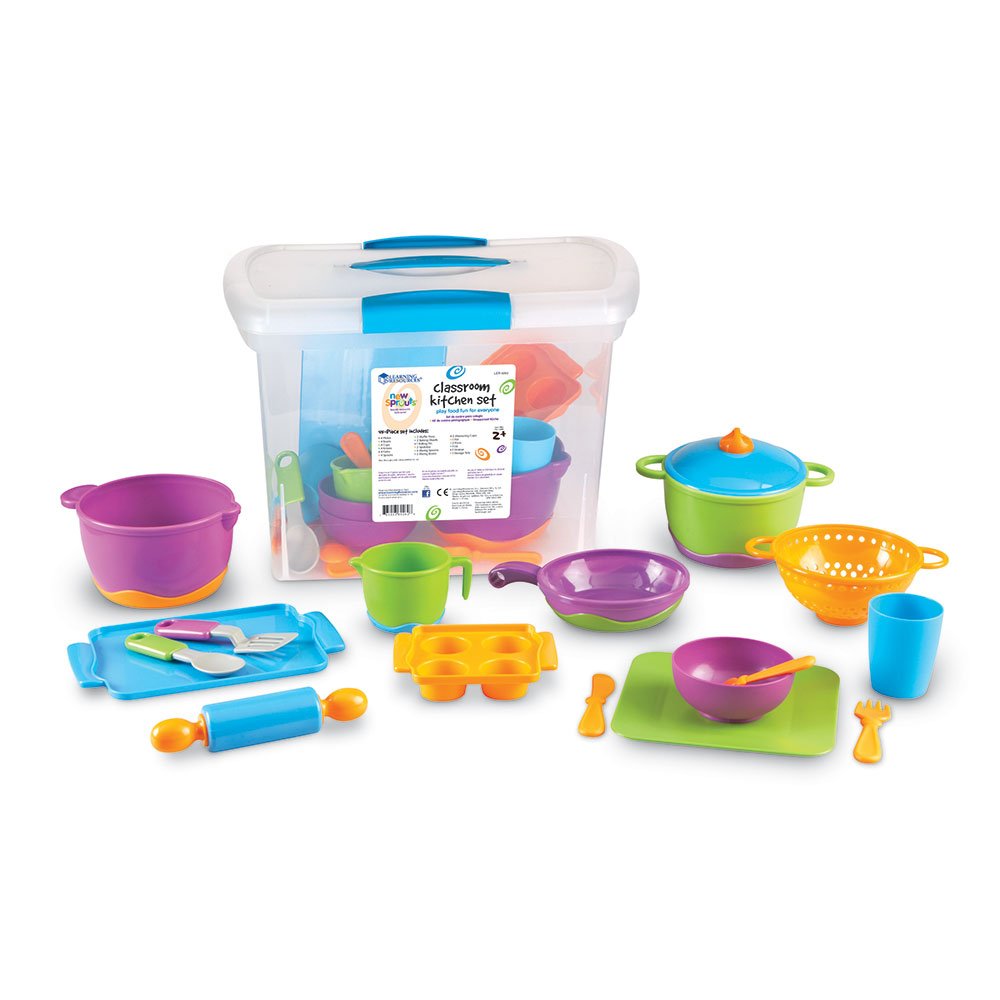 Learning Resources New Sprouts Classroom Kitchen Set - 45 Pieces, Ages 2+ Pretend Play Food for Toddlers, Preschool Learning Toy