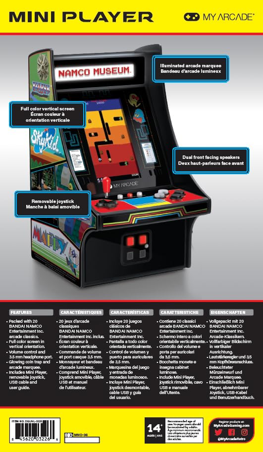 My Arcade Mini Player 10 Inch Arcade Machine: 20 Built In Games, Fully Playable, Pac-Man, Galaga, Mappy And More, 4.25 Inch Colo