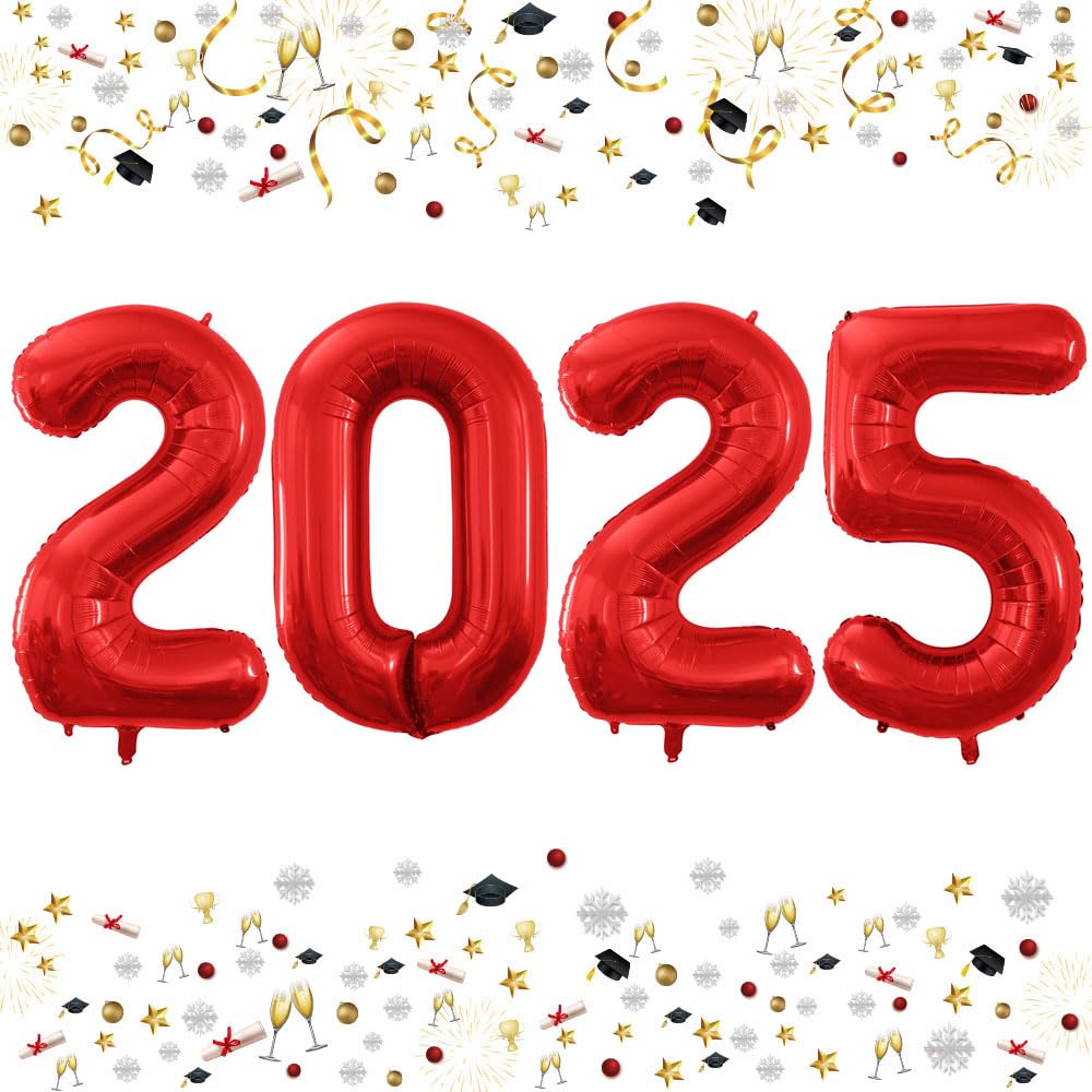 Goer 42 Inch 2025 Red Foil Number Balloons For 2025 New Year Eve Festival Party Supplies Graduation Decorations