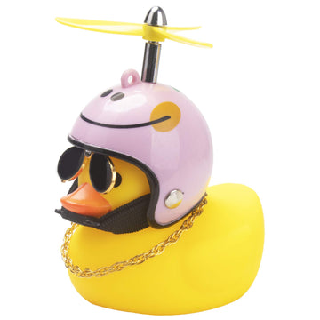 wonuu Rubber Duck Car Ornaments Yellow Duck Car Dashboard Decorations Cool Glasses Duck with Propeller Helmet (Pink Smile-Yellow)