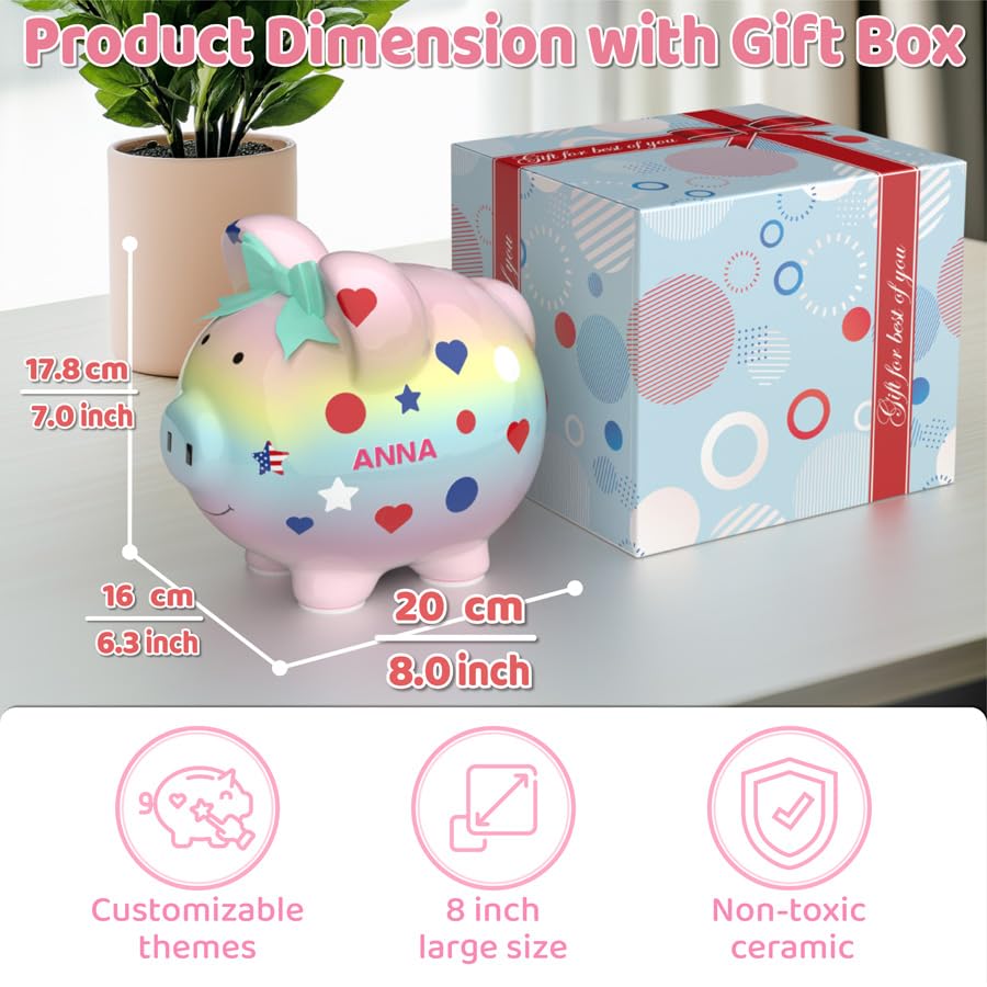 Personalized Kids Ceramic Piggy Bank with Name DIY, Cute Baby Girls Coin Bank Toy, Cool Money Bank for Teens Kids, My First Pigg