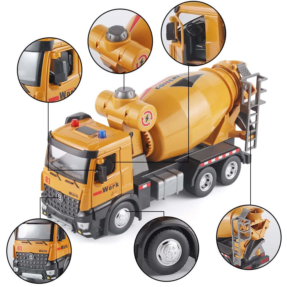 OANMYJJO Metal Cement Mixer Truck Model with Simulated Sounds and Lights, Construction Truck Toy for Boys Ages 3 and Up