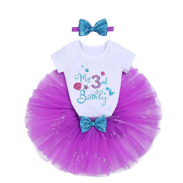 Mermaid Third Birthday Outfit Baby Girl My 3Rd Birthday Cake Smash Photo Shoot Romper Little Mini Tutu Skirt Shiny Headband Summer Nautical Ocean Themed Birthday Party Supplies Purple 3 Years