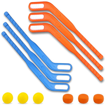 Kids Floor Hockey Stick Bulk Set - 29'' Youth Indoor Toys Sports Starter Set With Large Plastic Pucks And Balls For Toddlers, Ch