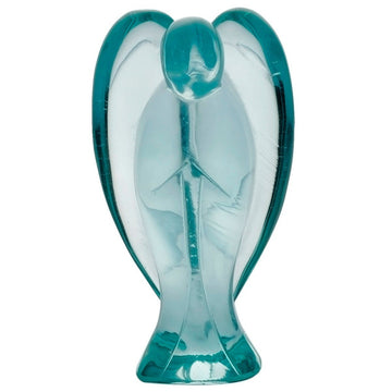 Rockcloud Healing Crystal Gemstone Carved Pocket Crystal Guardian Angel Figurines 3 Inch, Sea Blue Obsidian