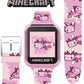 Minecraft Kids Smartwatch – Pink Axolotl Design, 10 Watch Faces, Step Counter, Selfie Camera, Calculator, Games, Voice Recorder, Alarm & Timer, Printed Silicone Straps – Fits Wrists 5.5'-8.0'