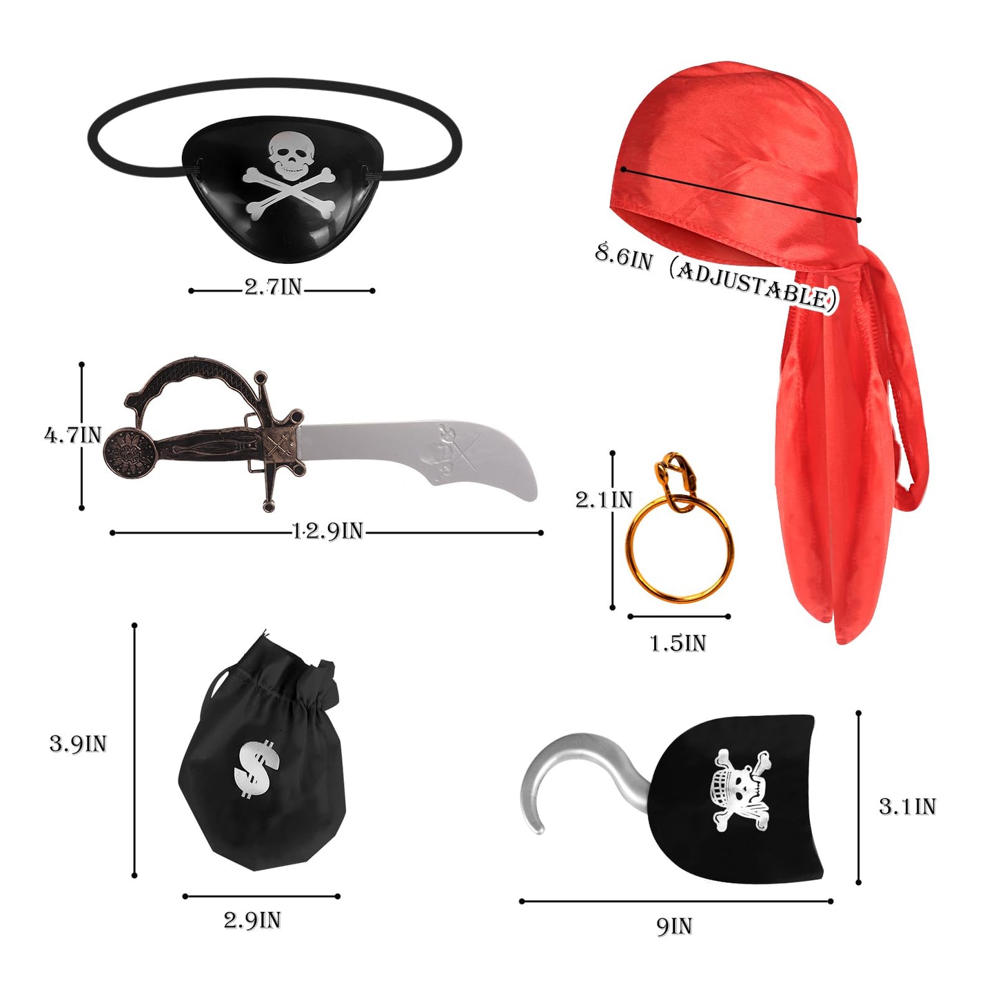 Whatstem Pirate Costume For Kids, Halloween Party Pirate Costume Set 7 Pcs, Carnival Dress Up Costume, Pirate Cosplay, Kids Role