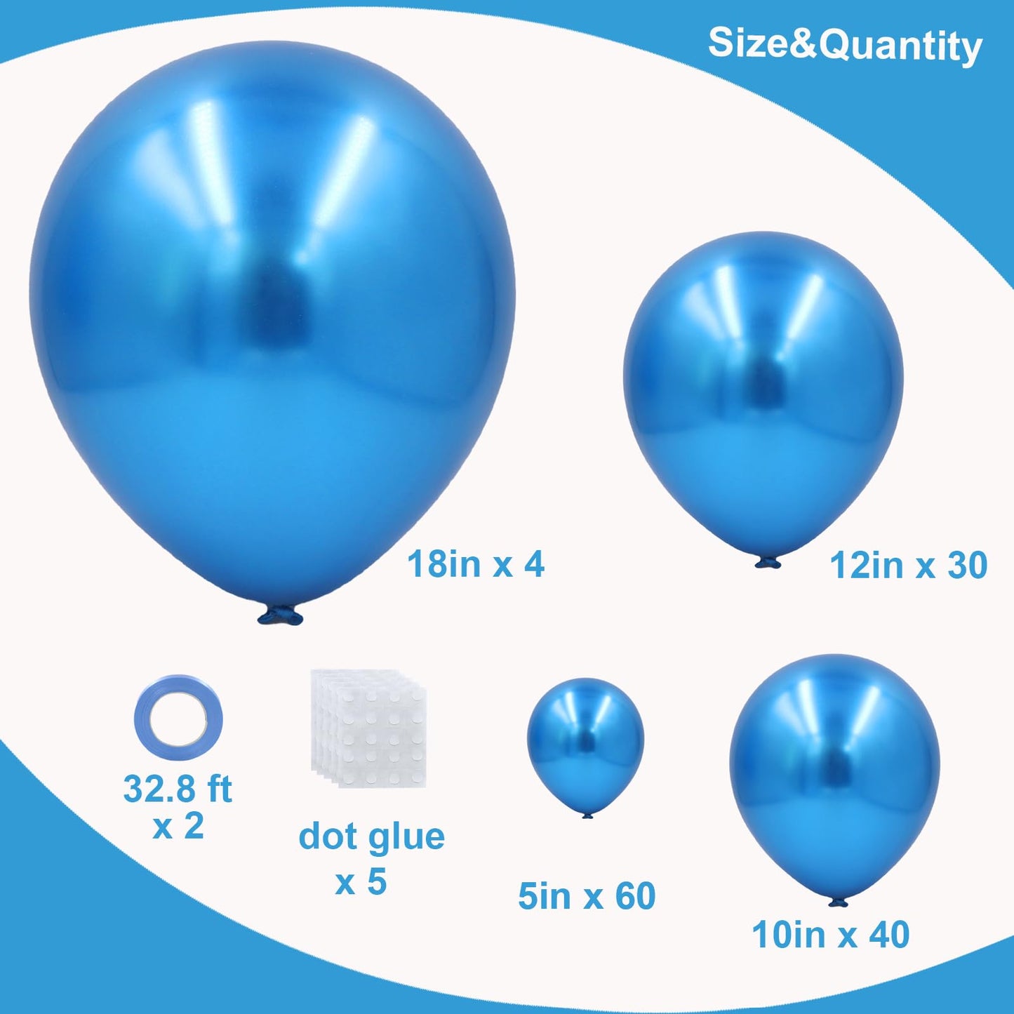 Blue Balloons In Different Sizes 5 10 12 18Inch-134Pcs Metallic Chrome Blue Balloons For Garland Arch