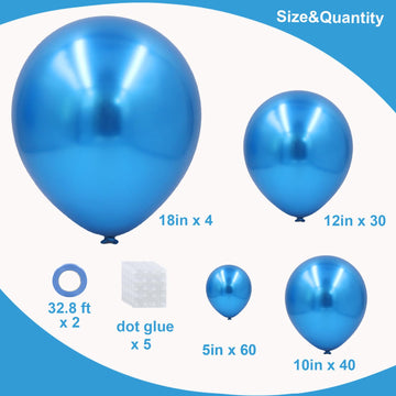 Blue Balloons In Different Sizes 5 10 12 18Inch-134Pcs Metallic Chrome Blue Balloons For Garland Arch