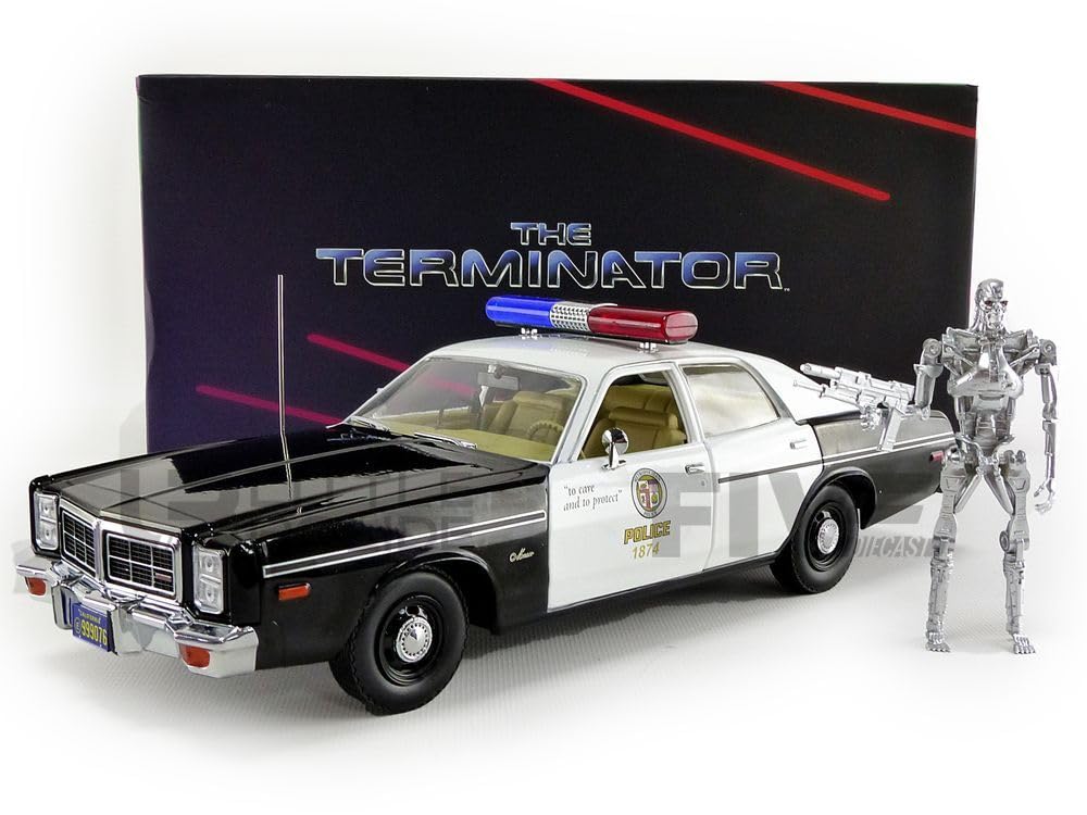 1977 Dodge Monaco Metropolitan Police With T-800 Endoskeleton Figure - The Terminator (1984), Artisan Collection, Doors Open To 