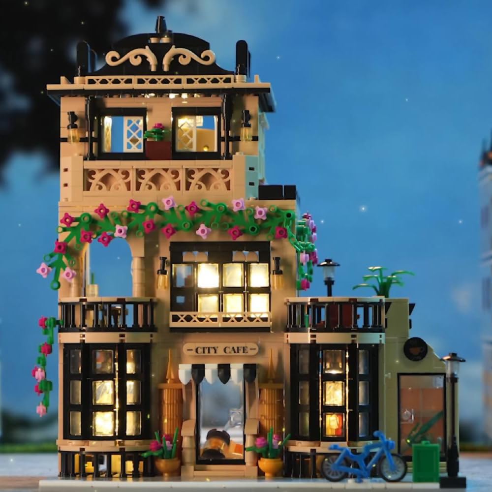 City Cafe Building Blocks Set With Led,1413Pcs Mini Bricks For Adults And Teen 14+ (Not Compatible With Lego)