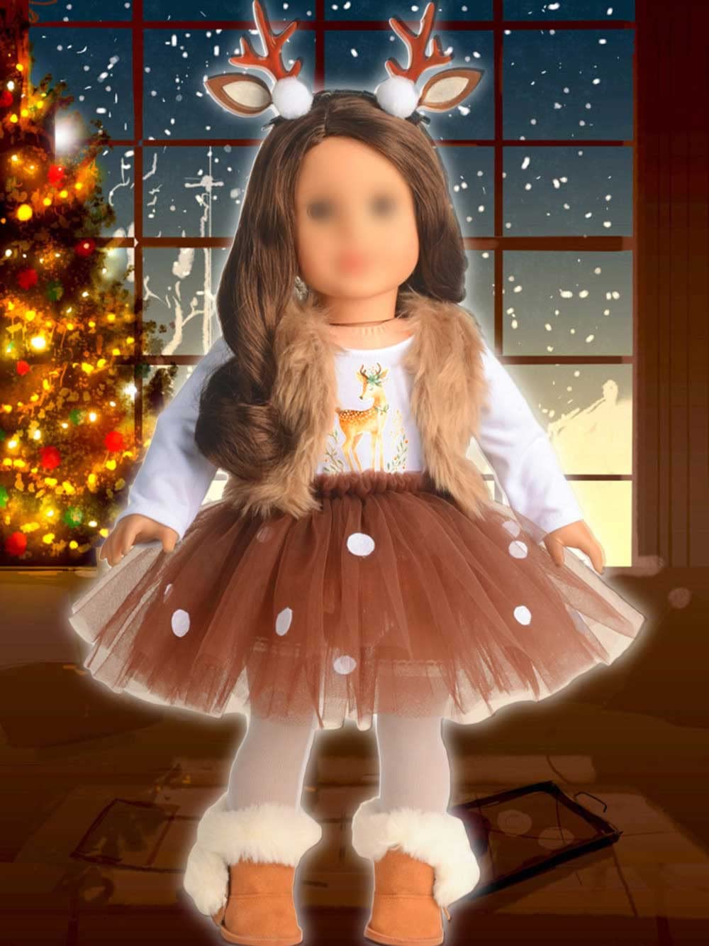 sweet dolly 18 Inch Doll Clothes Christmas Deer Costume Tutu Dress, White Fabric Outfit for 18 Inch Dolls