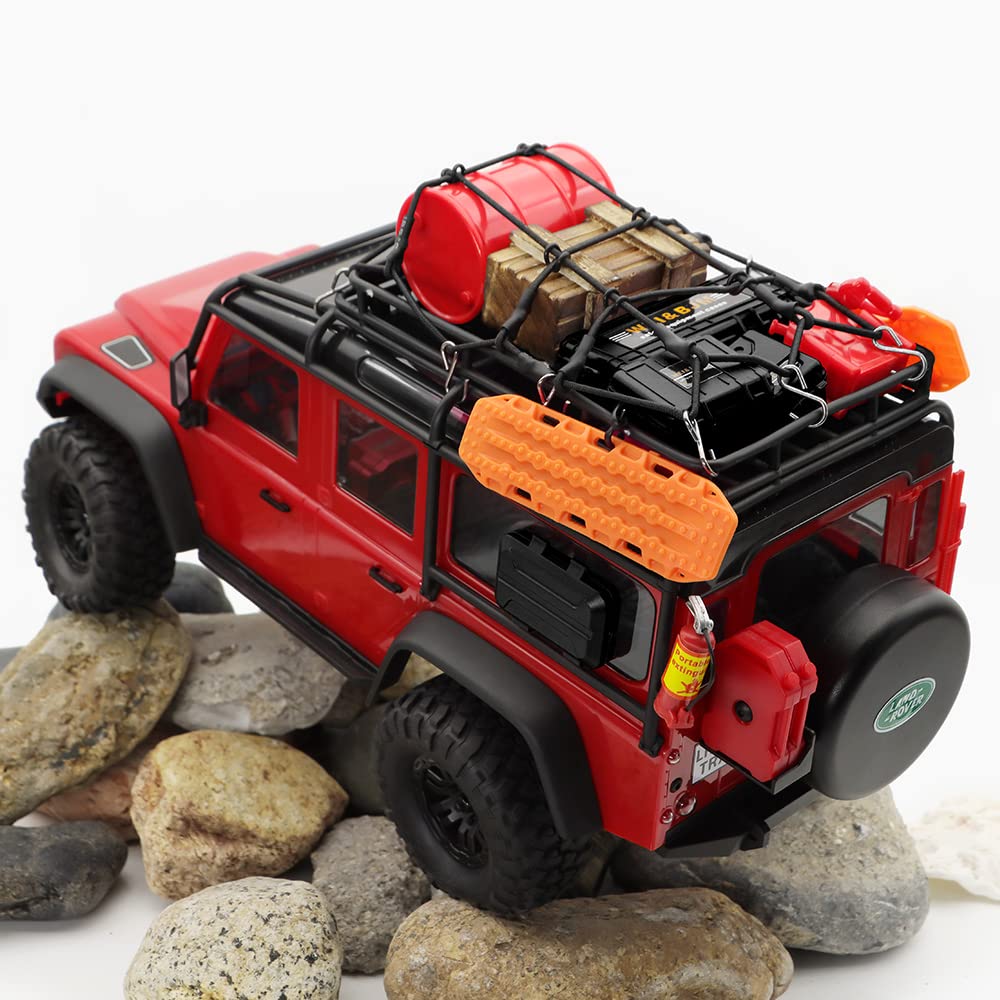 GLOBACT 1/24 1/18 RC Crawler Accessories Car Roof Decoration Luggage Net, Recovery Board, Fire Extinguisher, Toolbox, Wood Box,
