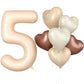 Biapian 40 Inch Light Brown Number 5 Balloons, Apricot Large Number 5 Balloon With 18'' Retro Foil Heart Balloons Helium For Neu
