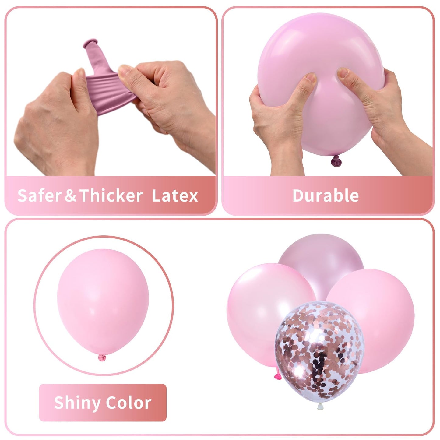 Pink Balloons, 60 Pcs Light Pink Pastel Pink Set With Rose Gold Confetti Metallic Pink Balloons, Pearl Pink Macaron Pink Balloon