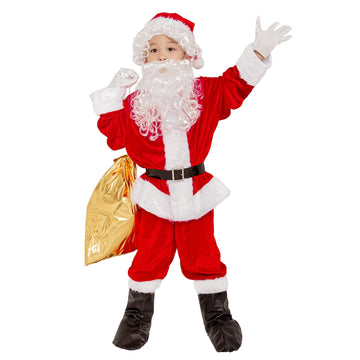 Kllouze Kids Santa Claus Costume Children'S Christmas Deluxe Santa Suit Outfit Party Cosplay Costumes For Boys Kids 9 Pcs (Small