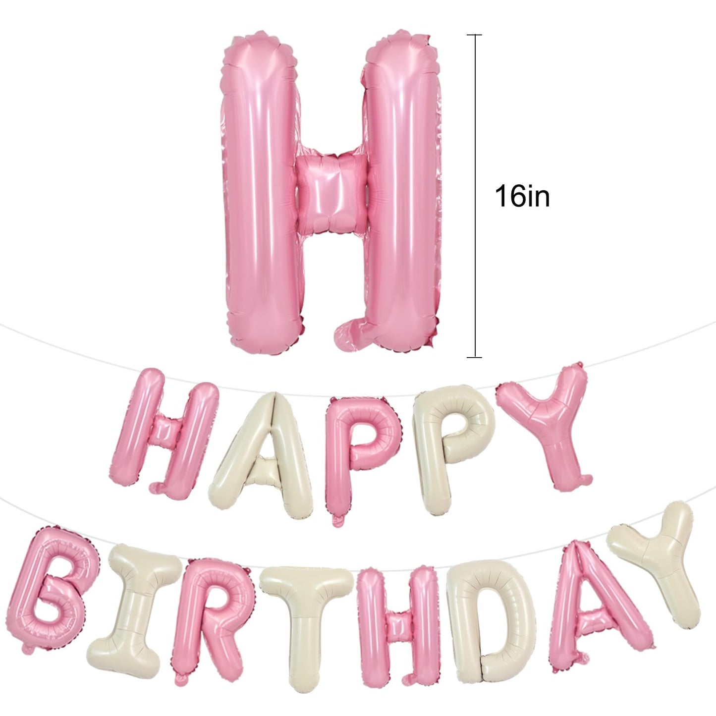 TONIFUL Happy Birthday Balloons with Ribbon Straw 16 Inch Mylar Letters Balloons Sign Banner Bunting Reusable for Girls Boys Kid