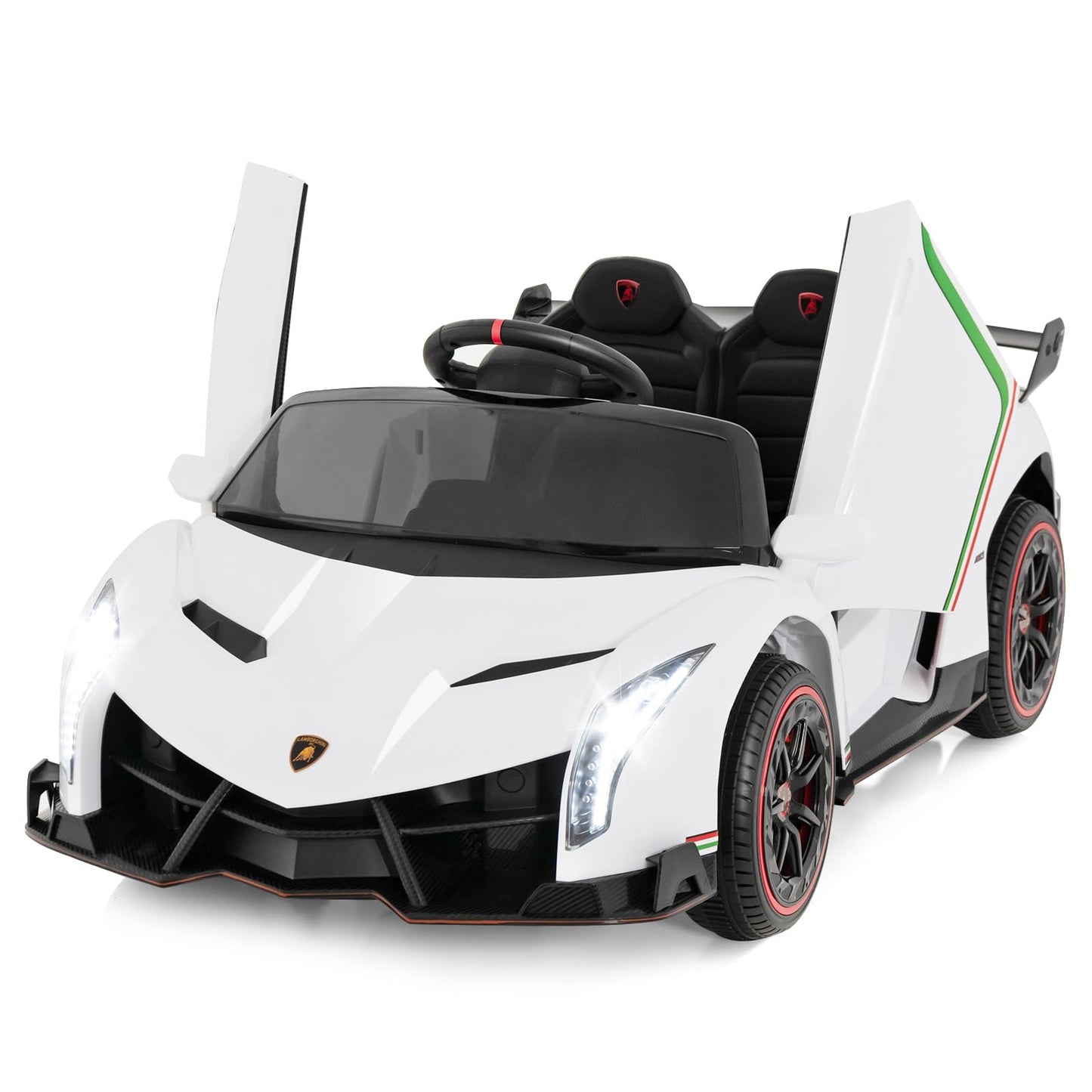 OLAKIDS 2 Seater Kids Ride On Car  12V 4WD Licensed Lamborghini Veneno Electric Vehicle with Remote Control  Toddlers Battery Powered Toy Gift with 2 Speeds  Rocking Mode  Music  USB  MP3 (Beige)