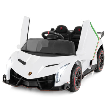 OLAKIDS 2 Seater Kids Ride On Car  12V 4WD Licensed Lamborghini Veneno Electric Vehicle with Remote Control  Toddlers Battery Powered Toy Gift with 2 Speeds  Rocking Mode  Music  USB  MP3 (Beige)
