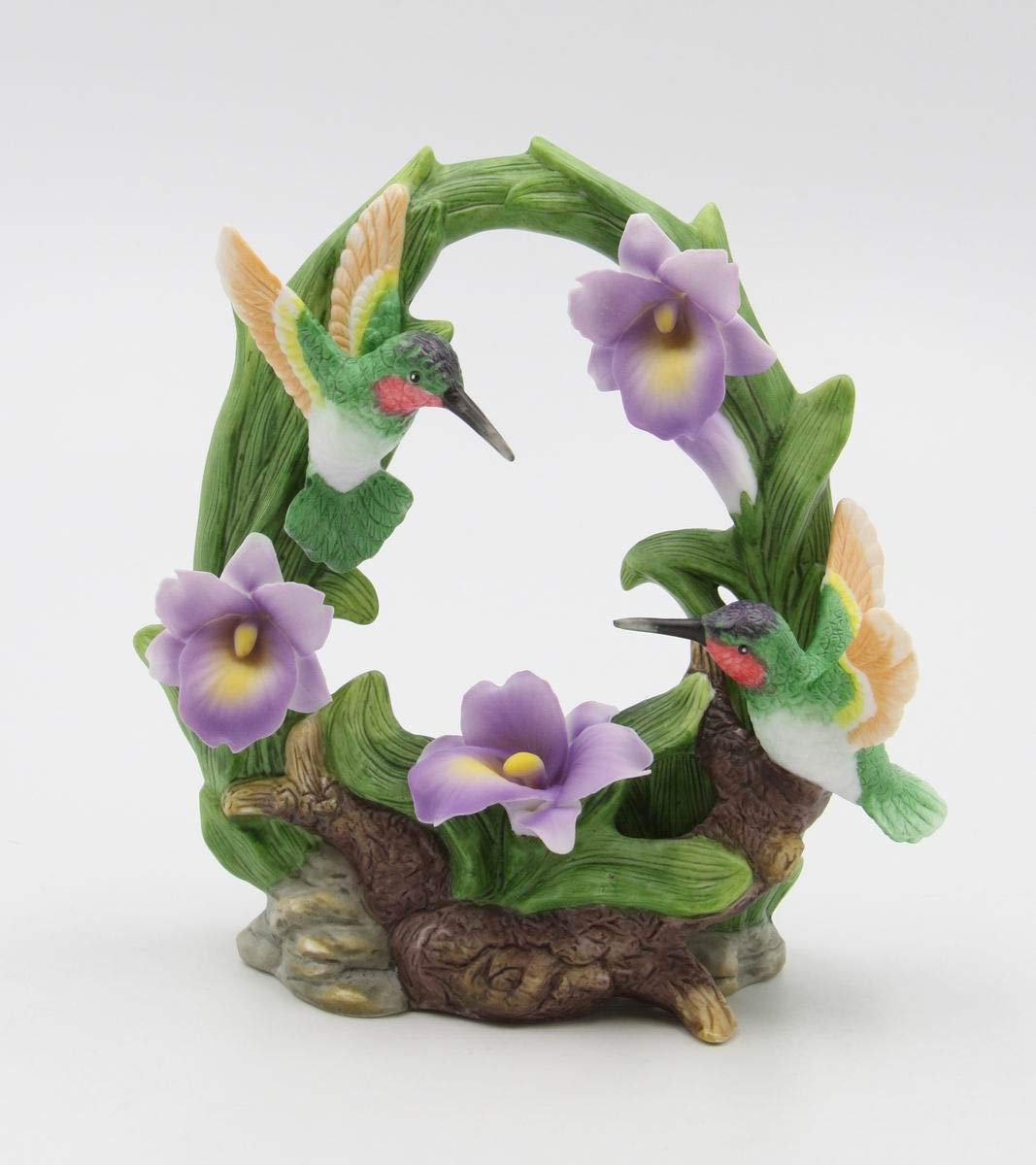 Cosmos Gifts Fine Porcelain Double Hummingbirds With Purple Orchid Flowers Figurine