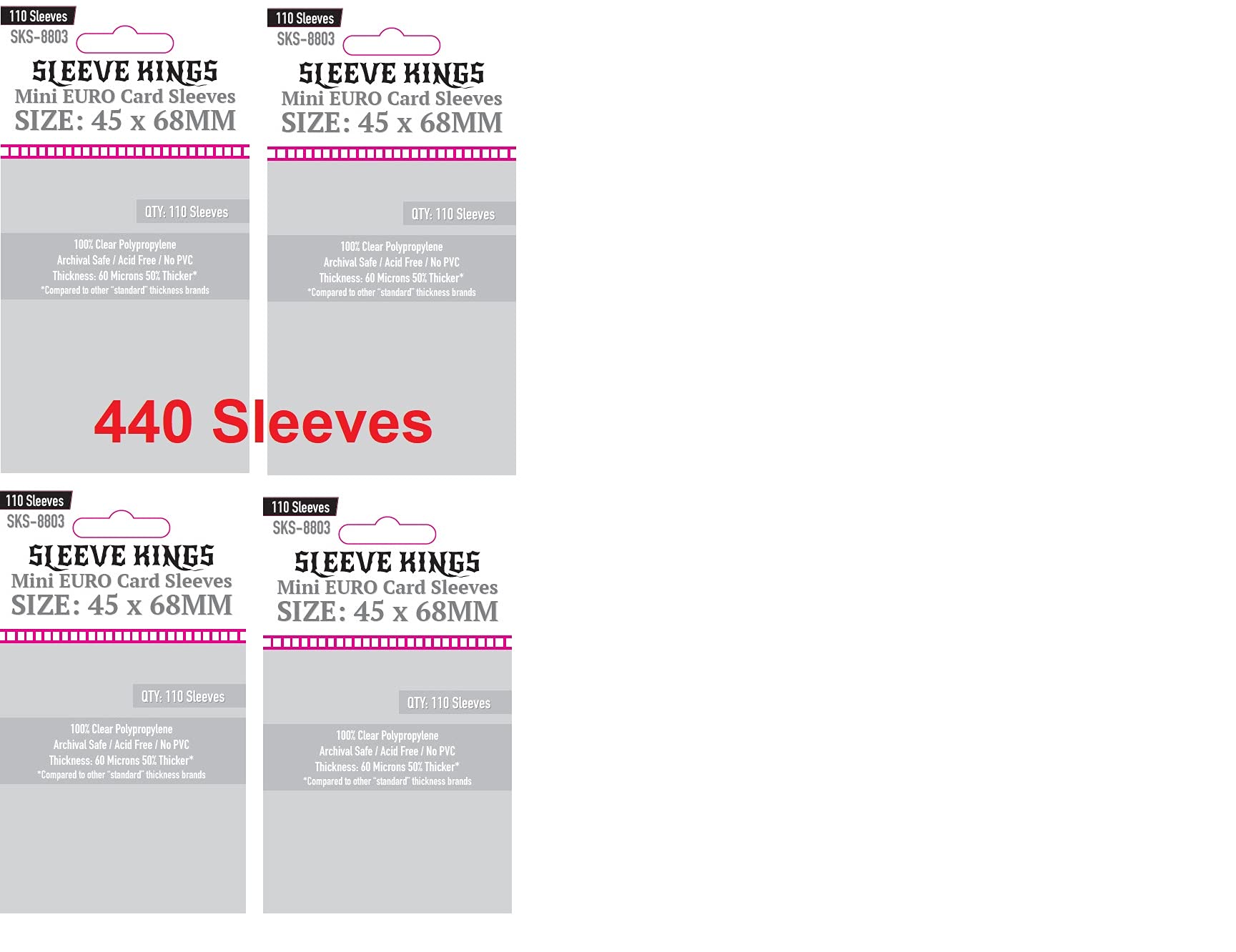 Sleeve Kings Mini Euro Card Sleeves 45 X 68 Mm (4X110 Pack, 440 Sleeves)