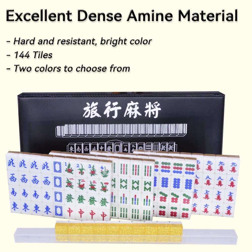 drizzle Gold Travel Mahjong Mini Set 20mm with Instructions - Portable 146 Tiles - for Beginners with 4PCS Racks 2 Pounds - Chinese Mah-Jong Game ??